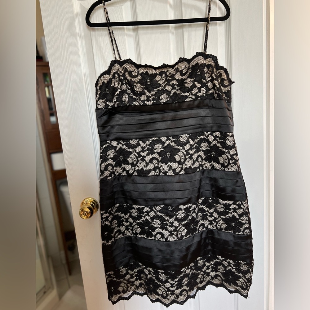 Black/nude lace satin cocktail dress. Size 16